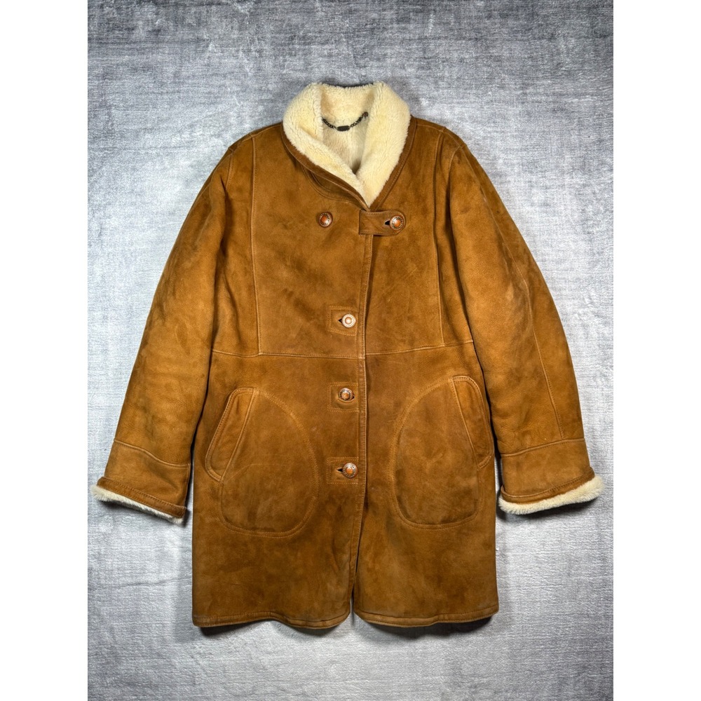Pell Xavier Shearling Jacket Women 42 Tan Vintage Suede Leather Sheepskin Coat